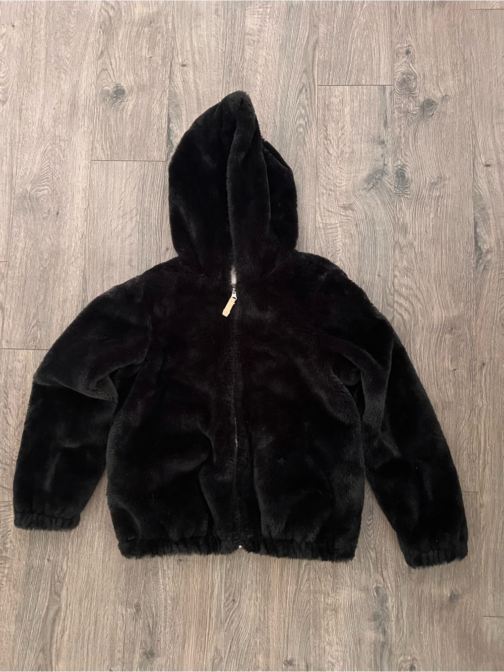 Cat & Jack Black Faux Fur Hooded Jacket Coat XL 14/16 Plush Soft Cozy Trendy